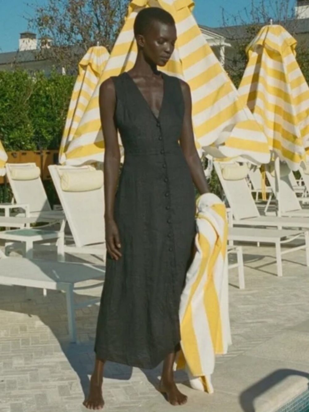 NWT Doen Allene Dress Size Small Black 100% Linen Waist Tie Maxi Dress